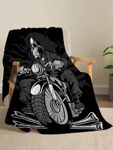 Skull Funny Print Flannel Blanket - Multicolor - View 5