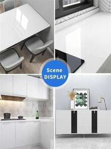 1 Roll PVC DIY Pearlescent Film Waterproof Wallpaper Room Self-Adhesive Black White Wardrobe Kitchen High Glossy Paste Furniture Wall Stickers, Stickers, Wall Decal, Vinyl Decal For Home Decorations, Spring Decoration Items Refresh Your Home, Festival Decoration Stickers Gifts Birthday Graduation Kitchen Decor - White - View 4