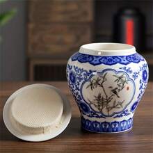 中国青花瓷糖罐或奶粉罐，用于储存各种糖果、茶叶、谷物等。圣诞礼物，学校用品 - 青花 - 查看 8