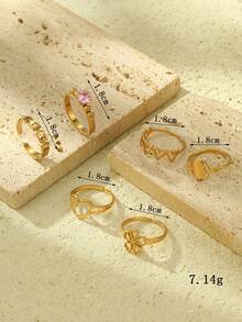 6件套不锈钢金色时尚铰链手镯，6种不同形状，适合日常佩戴或作为礼物 - 金黃色 - 查看 3