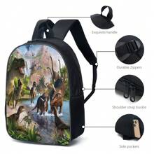 3pcs Dinosaur Backpack Set For Children, Including Kindergarten And Primary School Students: Backpack, Shoulder Bag And Pencil Case - Dinosaur Home - View 4