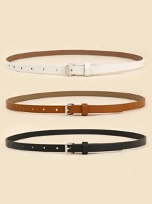 3件套银色方形扣女士时尚百搭装饰腰带，适合夏季、上学、秋季、万圣节等场合。 - 彩色 - 查看 3