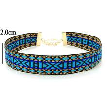 尼泊爾波西米亞風格多彩藍鑽紋短鏈藝術女項鍊，復古彩虹編織友誼珠寶