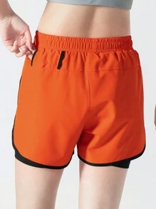 1 件女式夏季运动短裤，附赠内裤，防擦伤，运动健身裤 - 紅色 - 查看 5