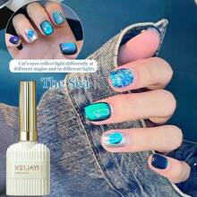 XEIJAYI |Xiaoying 指甲油 1 件 15 毫升蓝色猫眼凝胶指甲油 CelestialHolographic Glitter 美甲光疗 UV LED 可剥指甲磁性凝胶指甲油美甲艺术 DIY 适用于沙龙 AtHome-不含磁棒 - 藍色 - 查看 5