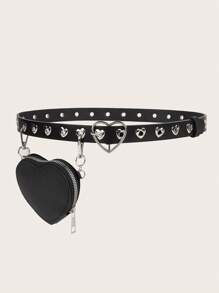 1 Stück Damen Y2K Taillengürtel mit abnehmbarer Mini-Herz-Metall-Ösen-Hüfttasche, Punk-Stil Modeaccessoire für Sommer, Schule, Herbst, Halloween - A - Übersicht 1