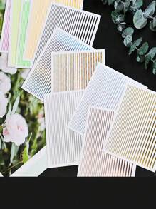 12種幻想條紋激光線設計指甲貼紙-自粘，指甲條紋紙金屬線法國美甲貼紙自粘全息箔設計金色貼紙指甲藝術專用