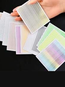 12種幻想條紋激光線設計指甲貼紙-自粘，指甲條紋紙金屬線法國美甲貼紙自粘全息箔設計金色貼紙指甲藝術專用