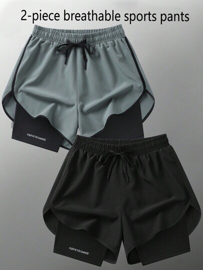 2 件女式夏季运动健身短裤 - 内置防光跑步短裤 - 适合瑜伽、骑行、训练、健身和跑步女式平角短裤