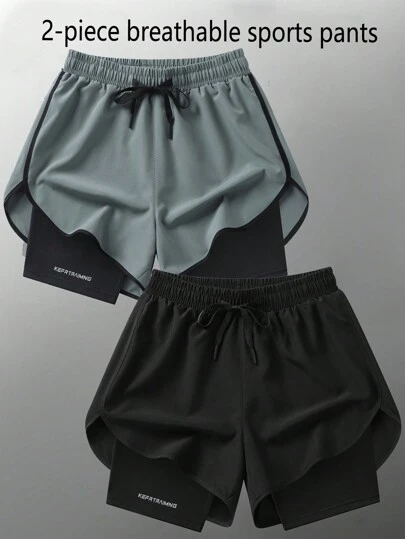 2 件女式夏季运动健身短裤 - 内置防光跑步短裤 - 适合瑜伽、骑行、训练、健身和跑步女式平角短裤