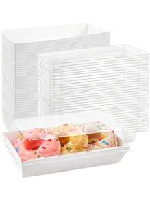 20piezas Rectangular Kraft Paper Cake/Bread/Bakery caja embalaje con tapa, blanco/marrón/rosa; adecuado para rollo suizo, sándwiches, tiras de carne, vieiras, caja de embalaje desechable resistente al vapor de punto occidental, caja de comida de papel desechable, contenedor de comida, cajas de hornear de pasteles, galletas y sándwiches - Multicolor - Ver 13