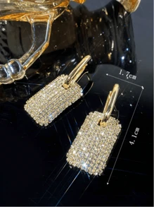 1 paire Boucles d'oreilles à pendentif long de cristal rectangulaire à la mode avec boucle de cuivre, bijoux de style européen et américain exagéré pour un port quotidien décontracté des femmes