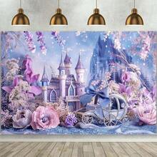 Nuevo paño de fondo morado con diseño de castillo de flores moradas para fotografía, modelo base de fotografía con fondo especial. - Multicolor - Ver 5