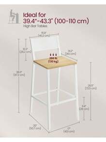Bar Stool Set Of 2, Bar Chairs For Kitchen, Dining Room, Office, Industrial - trắng - Xem 4