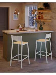 Bar Stool Set Of 2, Bar Chairs For Kitchen, Dining Room, Office, Industrial - trắng - Xem 2