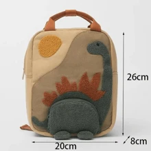Personalized Embroidered Dinosaur Backpack, Custom Name Backpack, Embroidered Bag For Girls Dino School Backpack Plush Portable, Multifunction, Versatile, Functional, Practical, All-Purpose For Birthdays, For Graduation, For Christmas, For Winter, For Fall/Autumn, For School, For Outdoors/Outings/Travel/Hiking/Stadium/Sports/Climbing Letter Portable,Multifunction,Versatile,Large Capacity,Functional,Practical,All-Purpose Cute,Adorable,Contracted,Vacay Vibes/Vacation,Minimalist,New Year Glamour - Brown - View 2