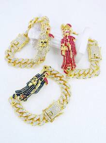 1PC Full Diamonds Punk Hip Hop Chunky Chain Santa Muerte Bracelet With Gift Box - Santa Muerte - View 11