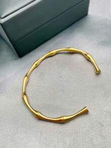 1入個性化、通用、高品質不褪色開口手鐲，竹結不鏽鋼手鐲適用於女士 - 金黃色 - 查看 2