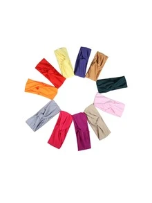 1 件欧美风格纯色交叉头带，宽瑜伽吸汗带发饰万圣节 - 墨綠色 - 查看 4