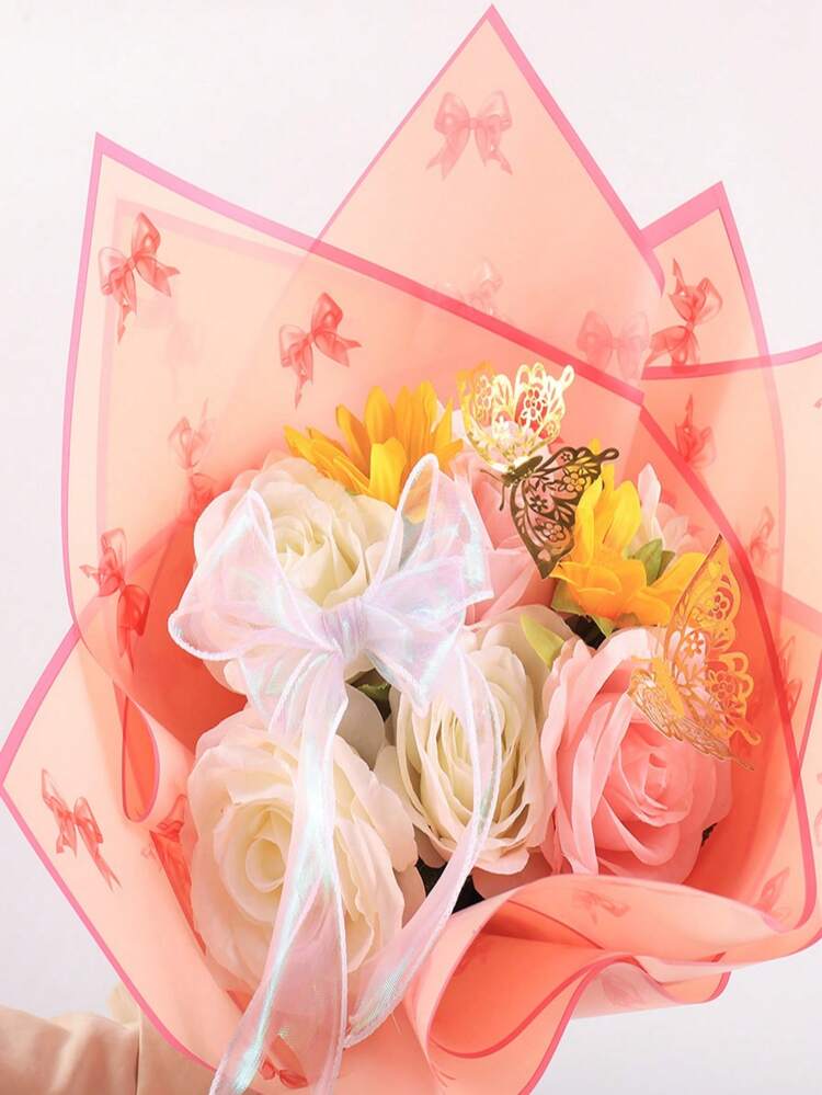 20pcs New Waterproof Semi-Transparent Matte Floral Gift Wrapping Paper With Bow, Suitable For Roses Bouquet Decoration For Valentine's Day, Wedding, Mother's Day, Father's Day, Graduation, Holiday Parties - Bow Wrapping Paper - View 6