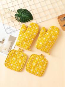 4PCS Heat Resistant Kitchen Baking Oven Gloves For Home, Microwave, BBQ With Hot Pads And Cooking Mitts - Black - View 5