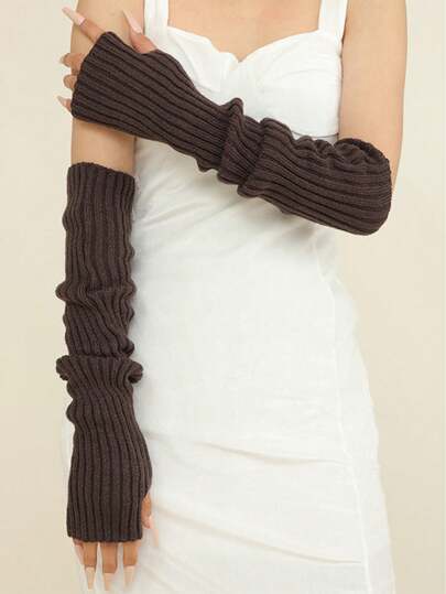 1pair Women's Thickened Arm Warmer Sleeve, Autumn & Winter Long-Design Fingerless Gloves Knit Warm Sleeves For Cold ProtectionCold Gloves