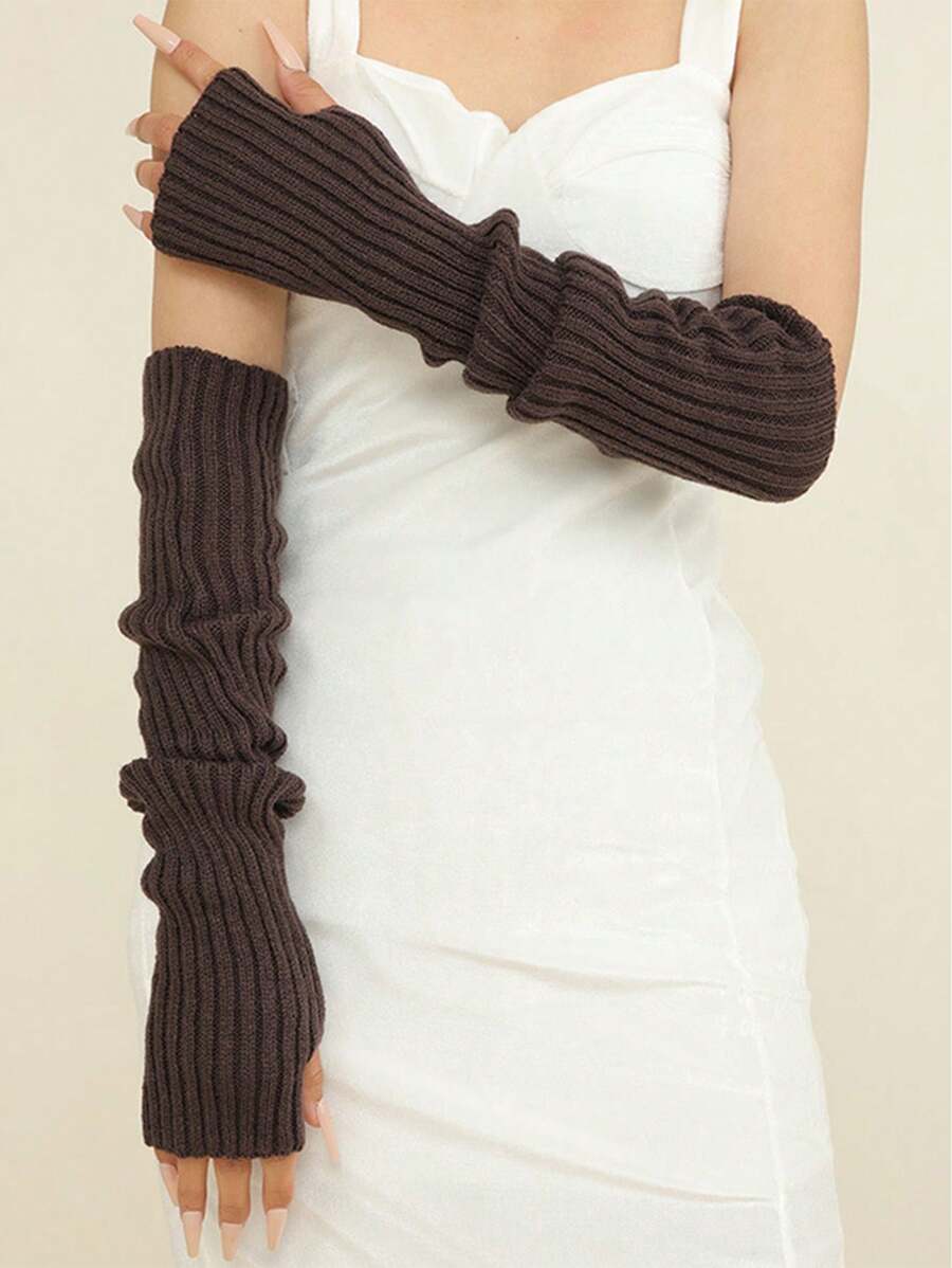 1 paire de manchettes épaisses pour femmes, gants sans doigts à design long pour l'automne et l'hiver, manches tricotées chaudes pour la protection contre le froid