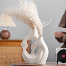 2入組中空陶瓷花瓶2件套裝，圓形現代花瓶北歐極簡書架裝飾，甜甜圈波西米亞風格花瓶，適用於時尚家居客廳入口，中性咖啡桌裝飾或餐廳客廳書架裝飾 - 多色 - 查看 8