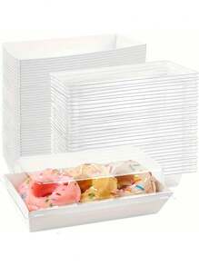 20piezas Rectangular Kraft Paper Cake/Bread/Bakery caja embalaje con tapa, blanco/marrón/rosa; adecuado para rollo suizo, sándwiches, tiras de carne, vieiras, caja de embalaje desechable resistente al vapor de punto occidental, caja de comida de papel desechable, contenedor de comida, cajas de hornear de pasteles, galletas y sándwiches - Multicolor - Ver 2