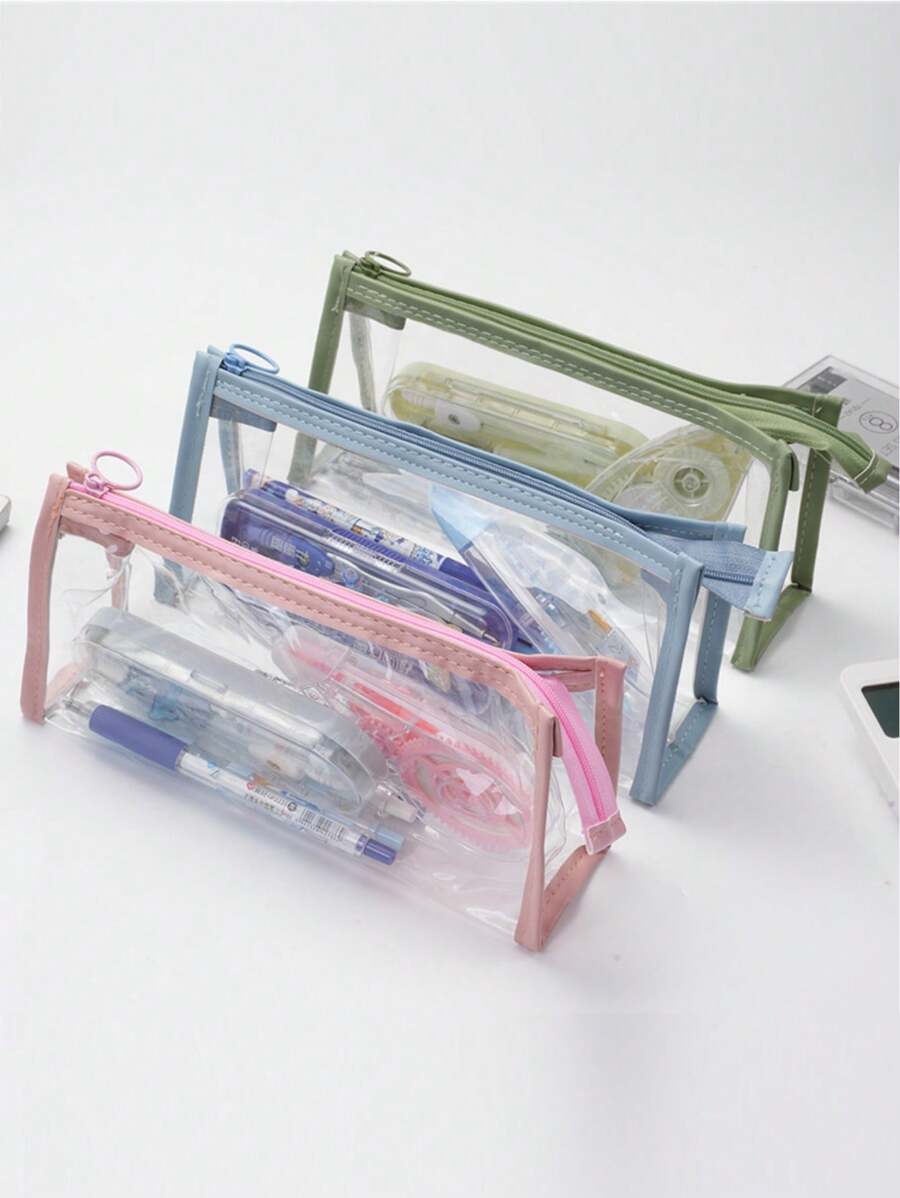 1pc Clear Jelly Zipper Pencil Case, Office & School Supplies, Large Capacity Fashionable Stationery Pouch