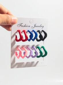 1 Set Of 6 Pairs Popular Fashion Colorful Matte Acrylic Asymmetrical Geometric C-Shaped Hoop Earrings Suitable For Women's Daily Wear - Colorful - View 14