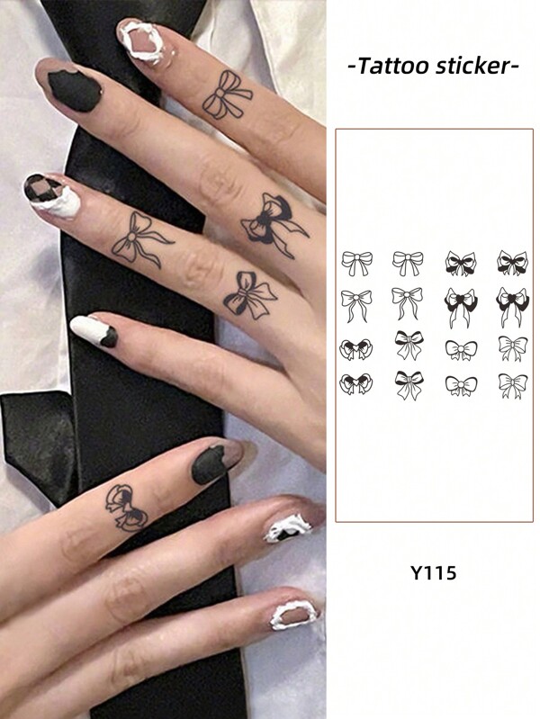 1pc Semi-permanent Water-resistant & Anti-rub Colorful Tattoo Sticker With Herbal Juice Featuring Fresh Line & Bowknot Pattern For Hand & Other Body Parts