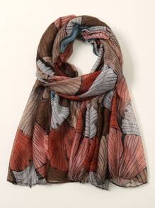 1pc Lightweight Balinese Linen Scarf With Leaf Print, Ideal For Beach Winter Fall - Multicolor - View 5