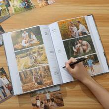 6英寸300頁創意家庭、情侶和工作室相冊，手寫紙核心，帶插頁和跨境運輸儲物空間的復古剪貼簿 - 藍色 - 查看 4