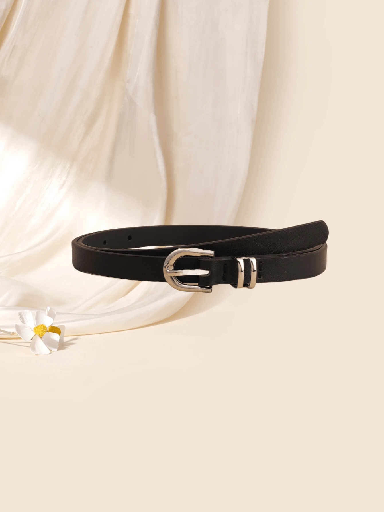 Cinturón de mujer con hebilla en forma de U plateada, simple y de moda, para combinar con todo, para verano, escuela, otoño, Halloween