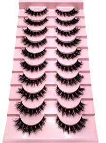 全新 10 对 6d 蓬松睫毛化妆睫毛柔软蓬松睫毛假睫毛手工制作可重复使用短自然睫毛戏剧性人造 3D 水貂睫毛延长化妆 3D Cilioss 假睫毛条睫毛、睫毛、睫毛、假睫毛 - 黑色 - 查看 3