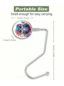 1pc Chic Watercolor Owl Purse Hook Hanger - Portable Tabletop Bag Stand, Handbag Storage Accessory For Women, Unique Gift Idea - Multicolor - View 4