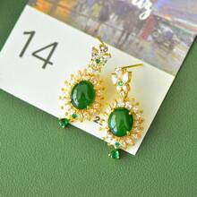 1 对天然玉石镀金优雅耳环，防过敏镀金祖母绿耳环，天然玉石装饰耳环，复古简约风格，精致的女士珠宝，珠宝周年生日母亲节礼物，送给女性妈妈妻子，配有精美礼盒。 - A1 - 查看 6