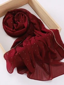 1 chiếc khăn choàng hijab bằng vải voan trơn đính đá và mắt xích dày cho nữ - Nhiều màu - Xem 15