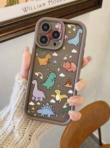 1 pièce Étui de téléphone antichoc avec motif de dinosaure de dessin animé et protection pour l'objectif de la caméra, compatible avec Apple 11 Pro Max, 12 Pro Max, 13 Pro Max, 14 Pro Max, 15 Pro Max, 16 Plus, 16 Pro Max, Redmi, OPPO/Realme, VIVO, Infinix, Honor, OnePlus