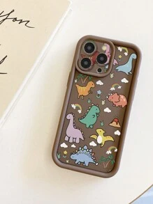 1 pièce Étui de téléphone antichoc avec motif de dinosaure de dessin animé et protection pour l'objectif de la caméra, compatible avec Apple 11 Pro Max, 12 Pro Max, 13 Pro Max, 14 Pro Max, 15 Pro Max, 16 Plus, 16 Pro Max, Redmi, OPPO/Realme, VIVO, Infinix, Honor, OnePlus