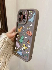 1 pièce Étui de téléphone antichoc avec motif de dinosaure de dessin animé et protection pour l'objectif de la caméra, compatible avec Apple 11 Pro Max, 12 Pro Max, 13 Pro Max, 14 Pro Max, 15 Pro Max, 16 Plus, 16 Pro Max, Redmi, OPPO/Realme, VIVO, Infinix, Honor, OnePlus