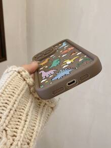 1 pièce Étui de téléphone antichoc avec motif de dinosaure de dessin animé et protection pour l'objectif de la caméra, compatible avec Apple 11 Pro Max, 12 Pro Max, 13 Pro Max, 14 Pro Max, 15 Pro Max, 16 Plus, 16 Pro Max, Redmi, OPPO/Realme, VIVO, Infinix, Honor, OnePlus