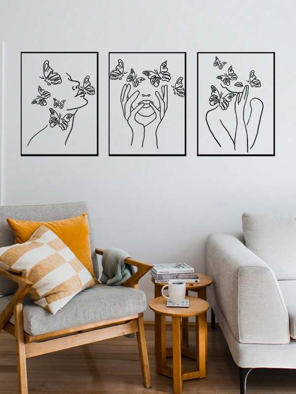 3pcs/Set PVC Wall Sticker, Creative Figure & Butterfly Pattern Sticker For Home, Stickers, Wall Decal, Vinly Decal For Home Decorations, Spring Decoration Items Refresh Your Home, Rama Decoration Stickers Gifts Birthday Graduation