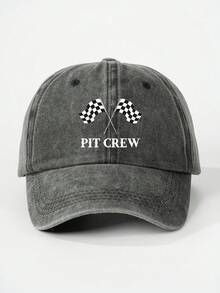 1 件女孩印花黑白格子旗字母 PIT CREW 水洗棒球帽，户外可调节防晒休闲帽，适合春秋季旅行海滩度假男孩太阳帽，Y2K 风格青年帽 - 印刷 - 查看 4