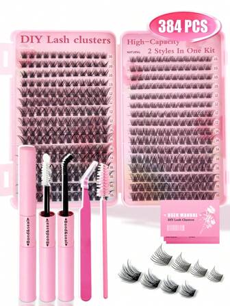 384PCS Individual Lash Clusters D Curl 10-16mm Mixed DIY Lash Clusters Natural Look&Wispy&Dense&Long-Lasting DIY Eyelash Extension Kit With Bond And Seal&Tweezers For Beginner Use At Home Or On-The-Go For Daily Life&Party&Music Festival Lash Clusters Kit,Lashes,Eyelashes,Fake Lashes