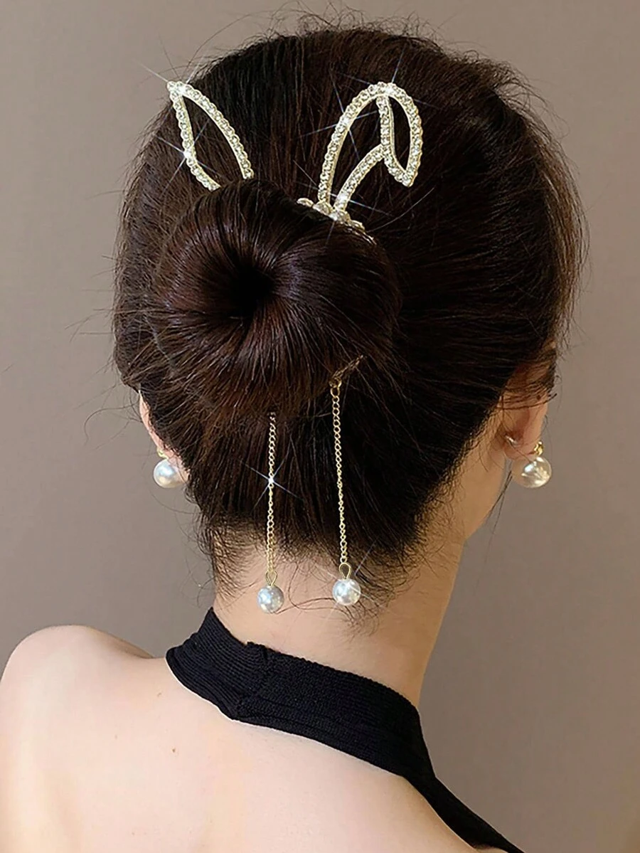 Trang trí tai thỏ bằng kim cương giả móng vuốt tóc thanh lịch - Vàng - Xem 1