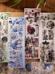 3pcs/Bag Stickers Scrapbook Supplies,Chinese Style Ancient Traditional Attic Lantern Stickers,PET Waterproof Material Hot Stamping Process,Decorative Notebook Photo Frame Phone Case Background Paper Garbage Magazine,Personalized Stickers,School Supplies,Christmas Gifts,Gifts For Women,Brain Rot,Scrap Book Supplies,Cute Stationery Stickers,Scrapbook Supplies