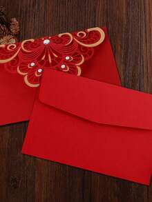 5pcs Wedding Invitation Cards, High-End Red Envelope, Love Letter - Set - View 3