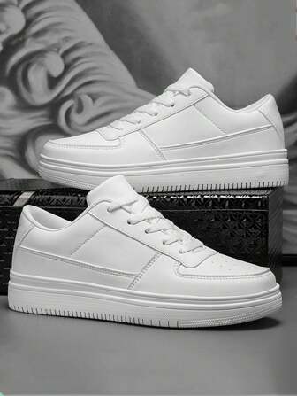 New Men's Fashionable White Sneakers, Classic Large Size Athletic Shoes